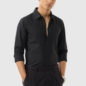 Snitch Men's Black Slim Fit Easy Iron Shirt Slim Fit
